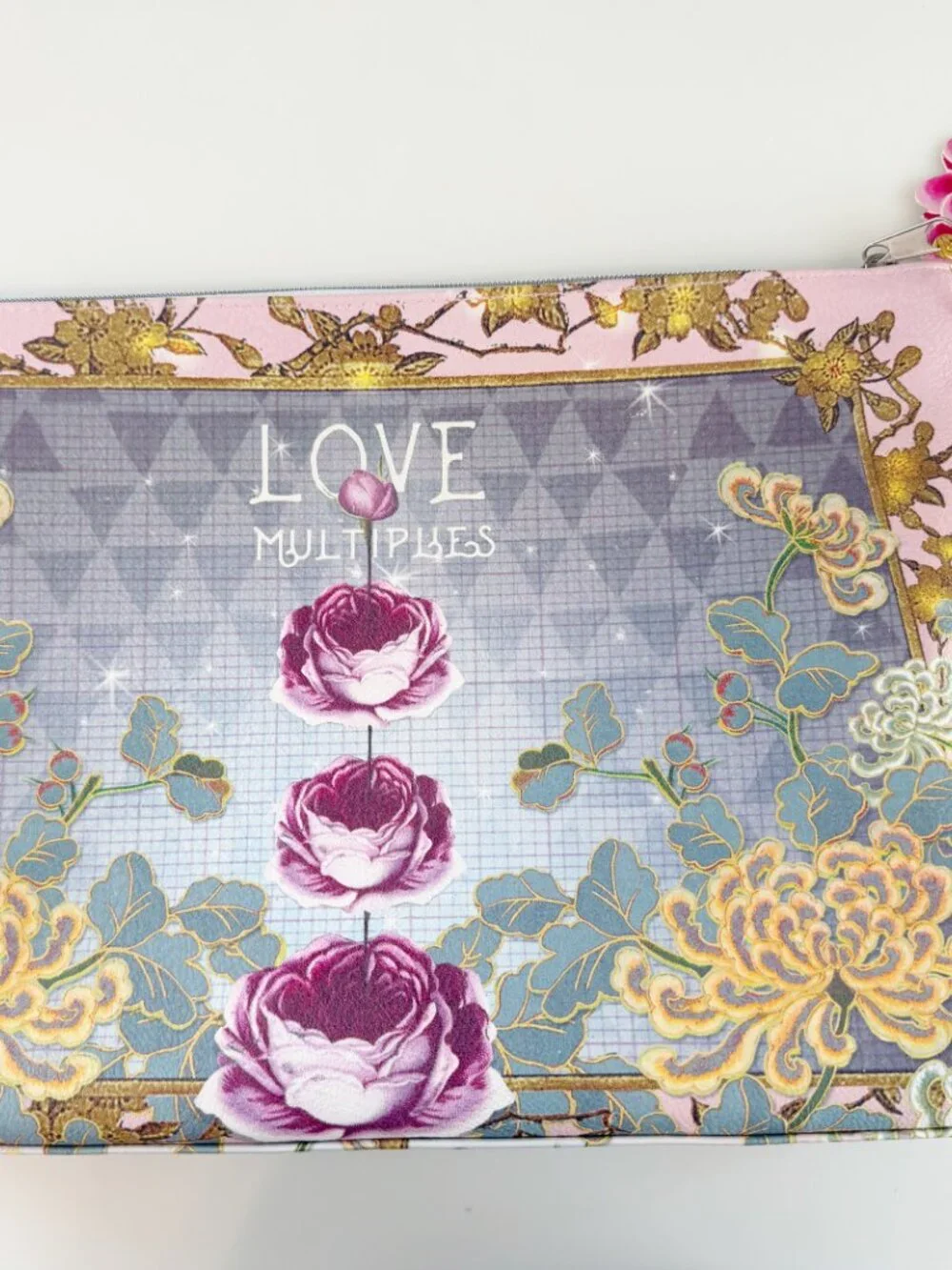 PAPAYA Large Pouch with Roses and Tassel 